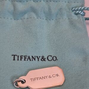 Tiffany & Co. Diamond Sterling Silver Tag Charm with Blue Suede Pouch And Box
